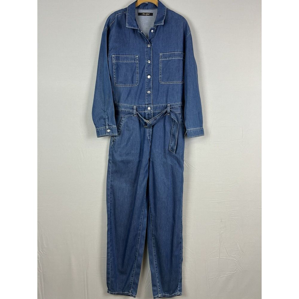 Mavi Gold Womens Doria Denim Jumpsuit w/Belt Indigo Blue Size 27/32 Long Sleeve